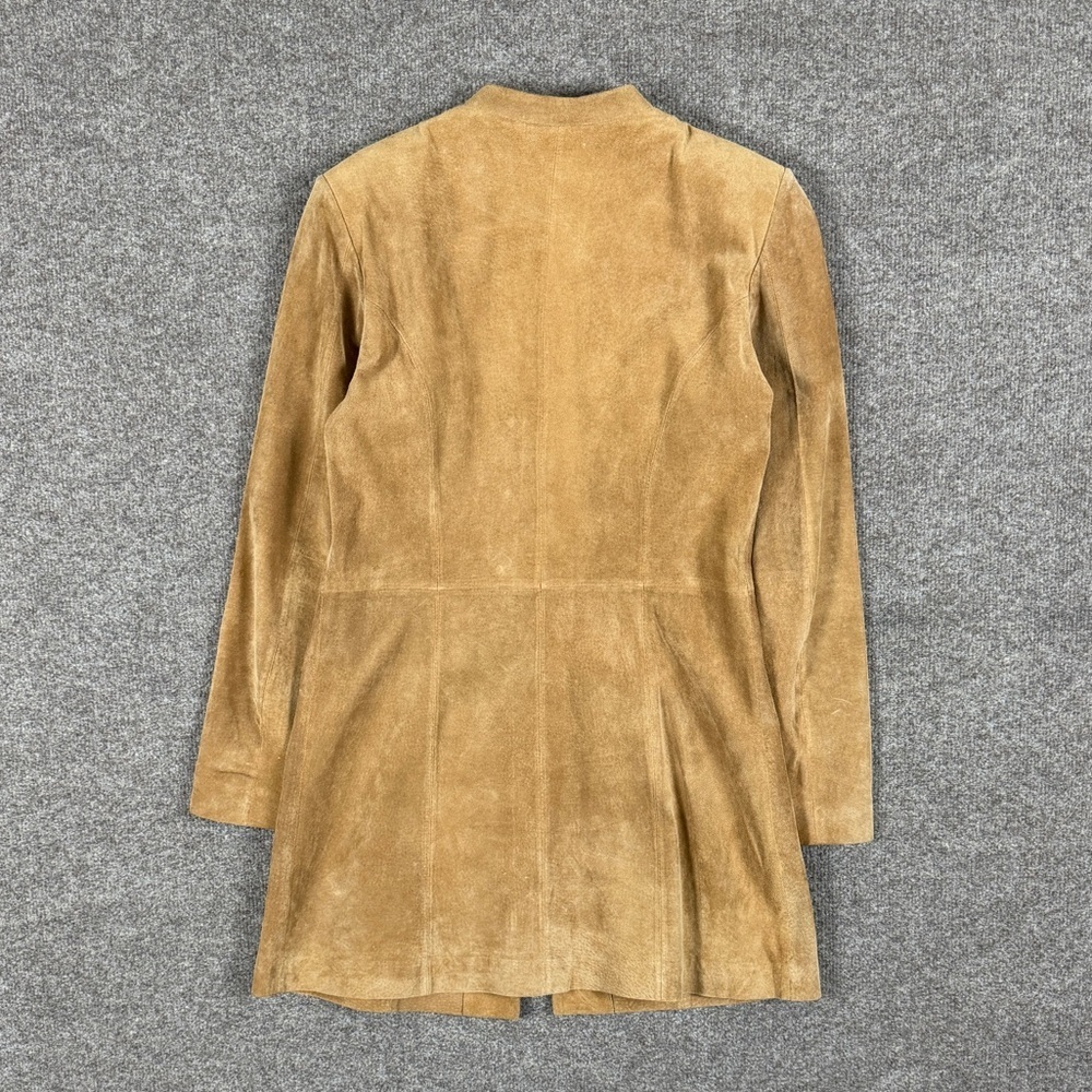 Margaret Godfrey Tan Suede Leather Coat Women’s 6 Embroidered Florals Mid Length - Picture 2 of 12